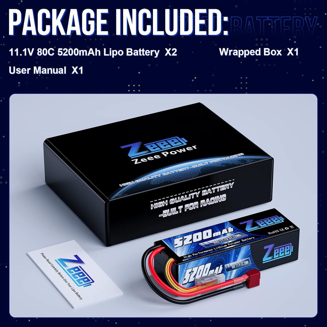 Zeee 3S LiPo Akku 11,1V 80C 5200mAh Hardcase Batterie mit T Stecker für RC Auto, RC Flugzeug, RC Hub