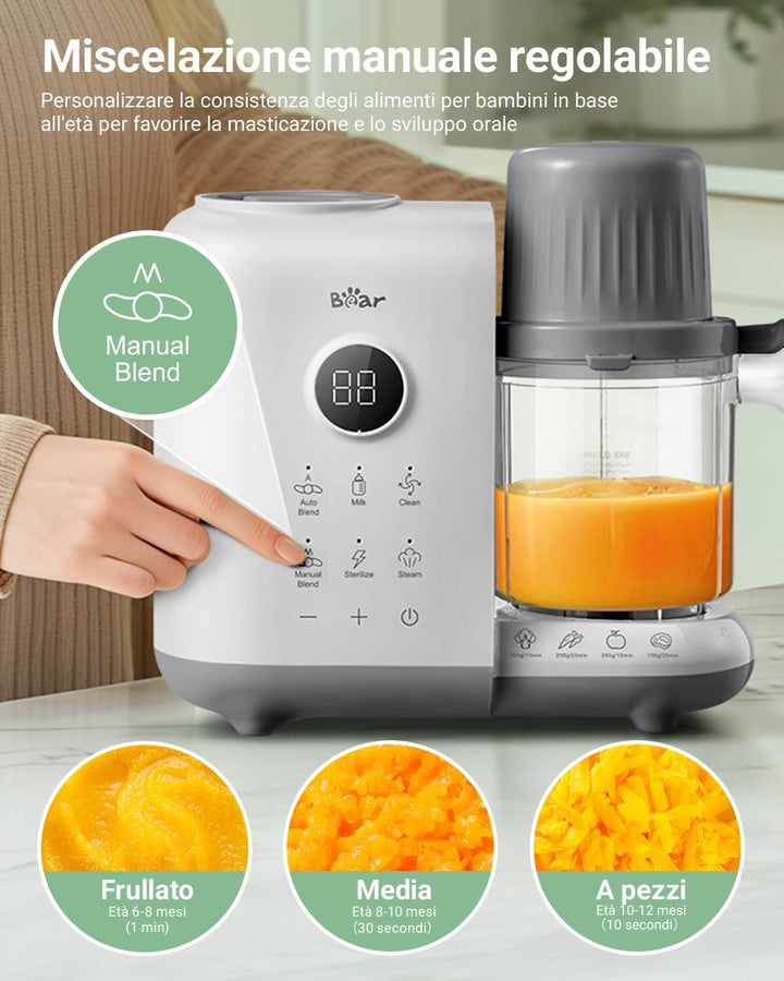 Bear 6-in-1 Dampfgarer mit Mixer Premium Babynahrungszubereiter,Dämpfen, automatisches Rühren, Milch