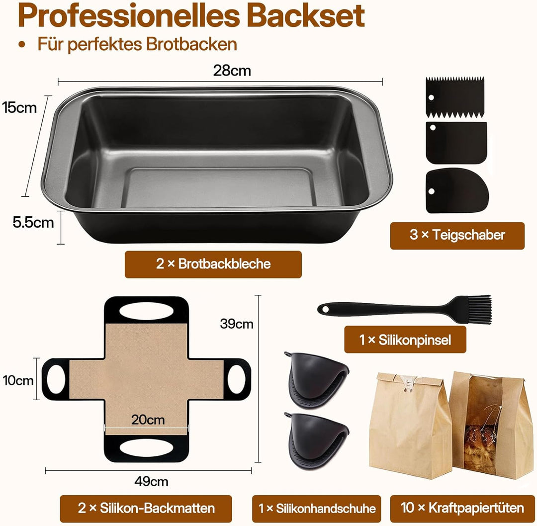 Brotbackform Kasten Set, 2 Stück Antihaft Karbonstahl Kastenform Kuchen 28X15X5.5cm mit 2 Dauerbackf