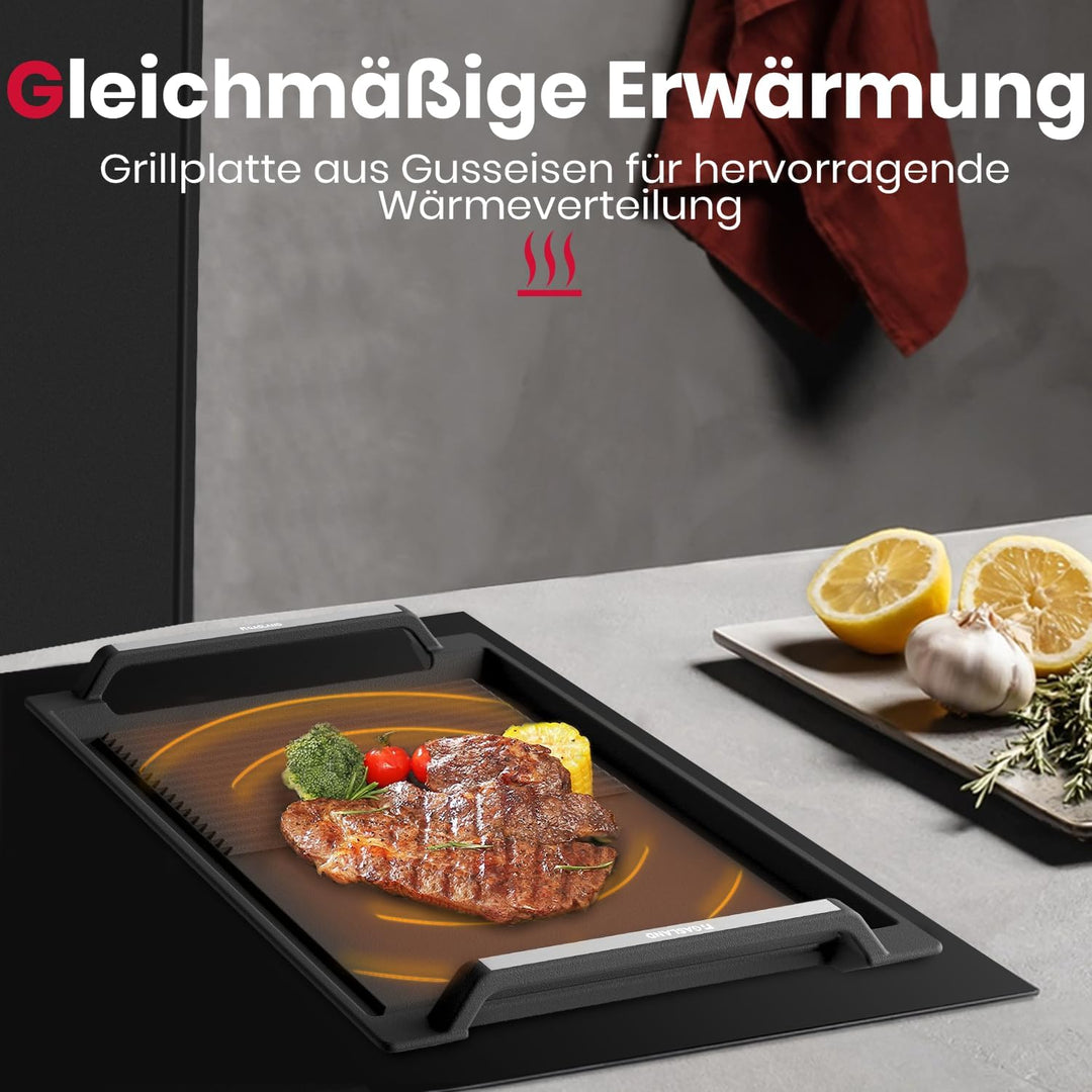 GASLAND IHGD-S23C Grillplatte mit Seitengriffen, Grillpfannen für Induktionskochfelder, Gusseisen mi