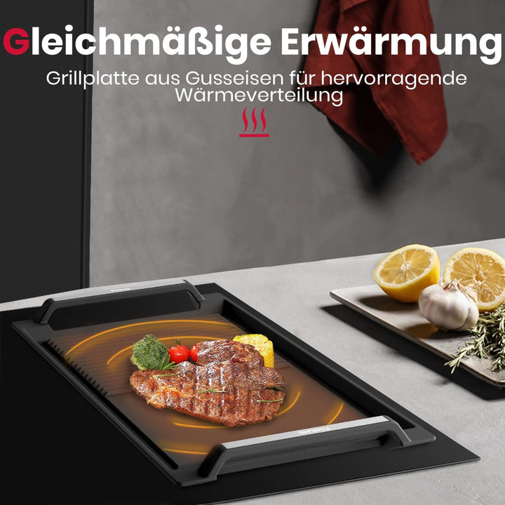 GASLAND IHGD-S23C Grillplatte mit Seitengriffen, Grillpfannen für Induktionskochfelder, Gusseisen mi