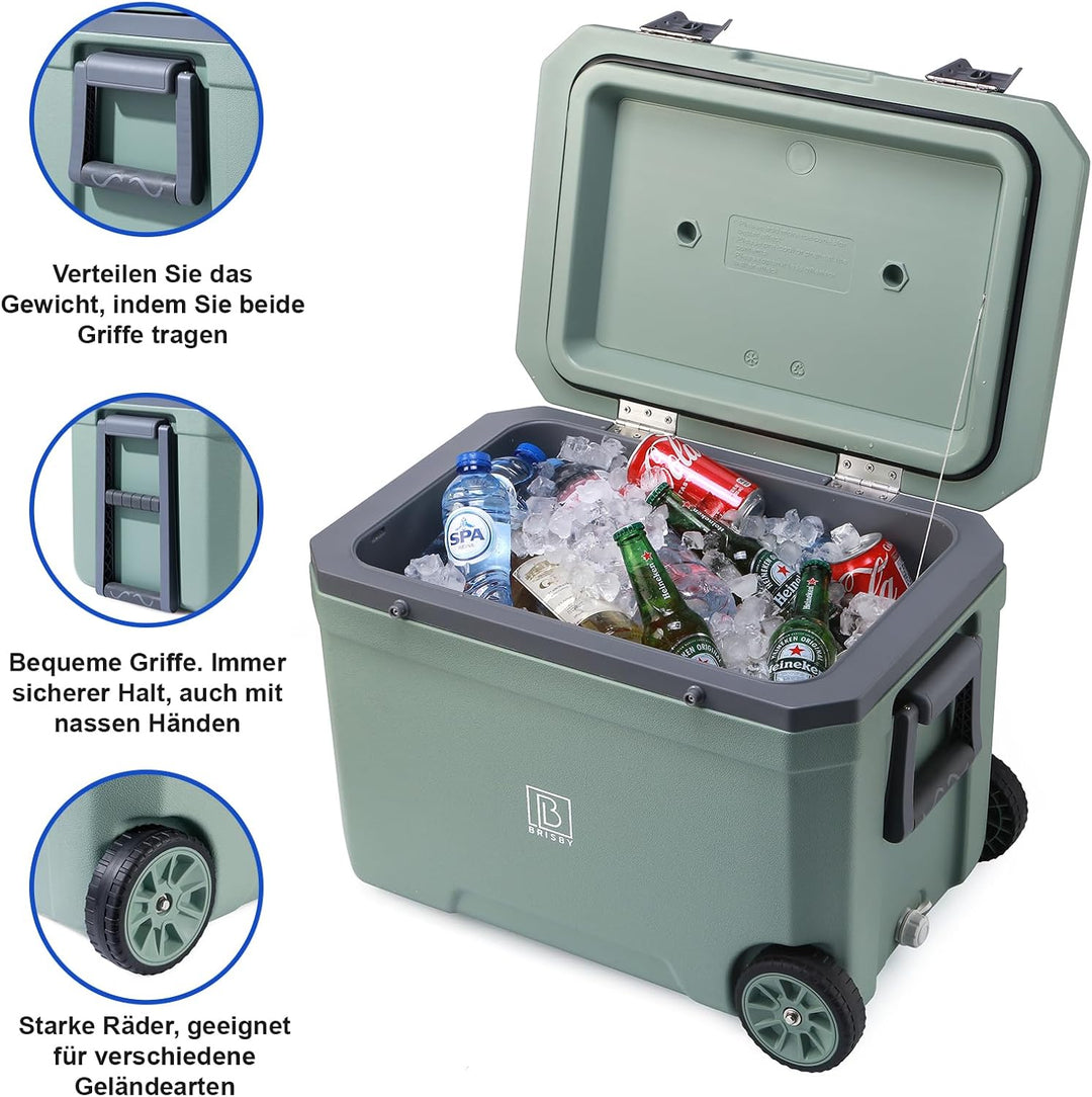Brisby Kühlbox Camping - 45L, Kühlbox ohne Strom, inkl. 4 Dicke Kühlelemente, 3 Tage kühle Isolation