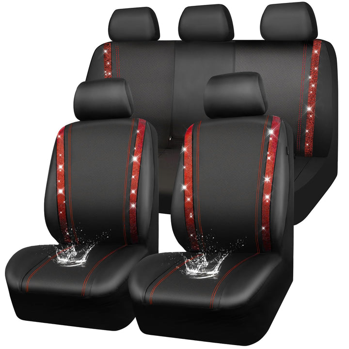 CAR PASS Wasserdicht Leder Autositzbezüge, Bling Diamant Komplettset Sitzbezug, Glänzend Kristall Gl