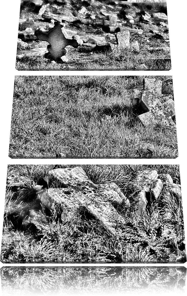 Pixxprint Friedhof schwarz weiss als Leinwandbild/Grösse: 3 Teilig (120x80) cm/Wandbild/Kunstdruck/f