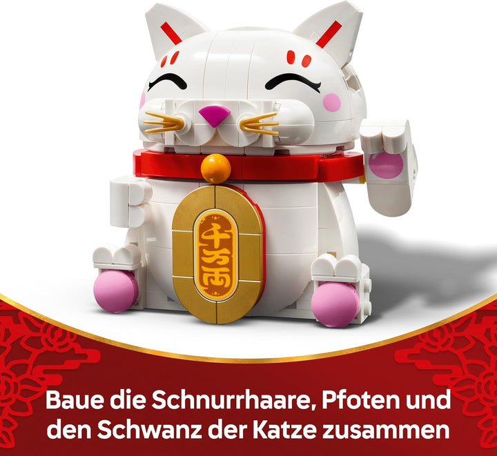 LEGO Glückskatze - Bauset für Erwachsene - Modellbau mit Tierfigur mit winkender Pfote sowie Goldmün