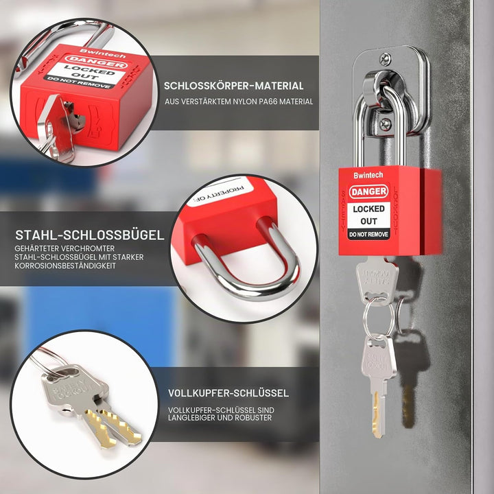 Bwintech 10 Stück 38MM verschlüsselt verschiedene rote Sicherheitsvorhängeschloss Lockout Tagout Sch