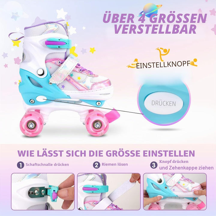 Runcinds 4 Grössen Verstellbare Kinder Rollschuhe für Mädchen, Jungen, Kleinkinder, mit leuchtenden