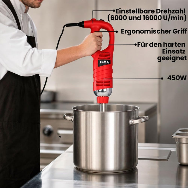 ELMA Professioneller Stabmixer 450W, 30 cm Edelstahl-Mixstab abnehmbar | Variable Geschwindigkeit 60