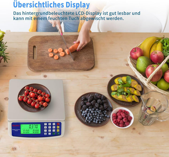 Waage digital bis 30kg grosse küchenwaage obstwaage mit LCD Display und Tara Funktion digitalwaage m