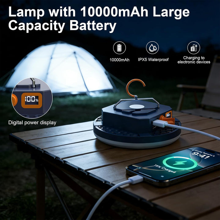 Campinglampe LED 2000 Lumen Camping Laterne mit 9900mAh Powerbank Aufladbar Zeltlampe, Suchscheinwer