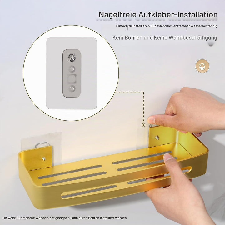 Duschablage Gold, Duschregal Ohne Bohren Dusche Regal für Badezimmer Rostfreies Shampoo Halterung Me