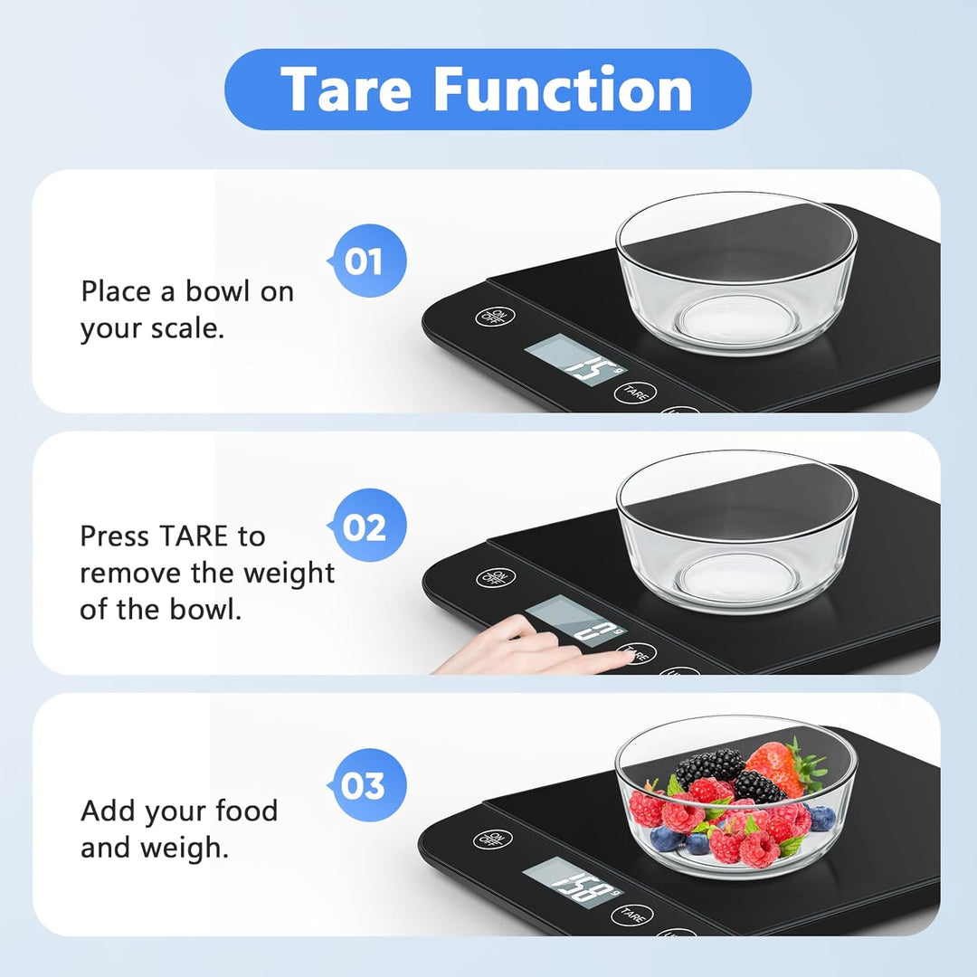 Digitale Küchenwaage, 10kg Kapazität, Sicherheitsglas, Einfache Tara-Funktion, Grosses LCD-Display,