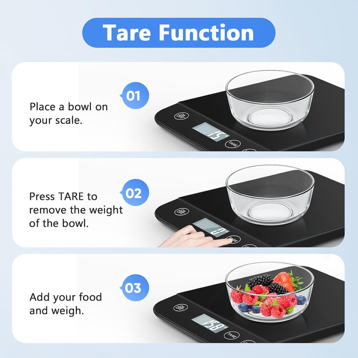 Digitale Küchenwaage, 10kg Kapazität, Sicherheitsglas, Einfache Tara-Funktion, Grosses LCD-Display,