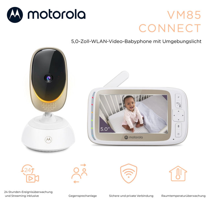 Motorola Nursery Babyphone mit Kamera - Baby Monitor VM85 Connect - Überwachungskamera Innen mit Far