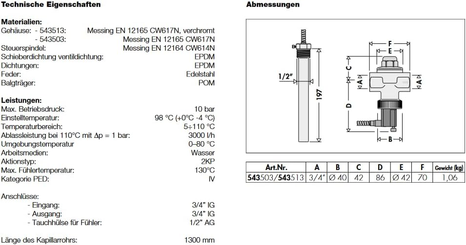 Caleffi Thermische Ablaufsicherung 3/4" IG Anschluss verchromt