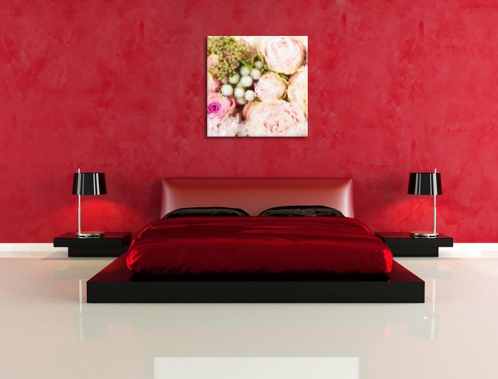 Rosa Rosen Pinsel Effekt, Format: 70x70 auf Leinwand, XXL riesige Bilder fertig gerahmt mit Keilrahm