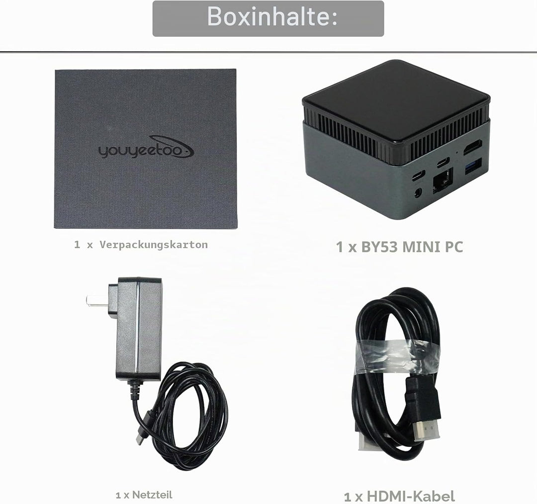 youyeetoo BY53 Mini PC, Intel N150 CPU - up to 3.6GHz, 12GB LPDDR5 4800MHz RAM, 0GB - 512GB M.2 NVME