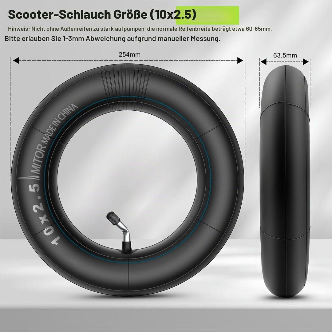 E Scooter Schlauch 10x2.50, Haltbarem 60/70-6.5 Schlauch Verdickter für Ninebot MAX G30D/G30/G30P/G3