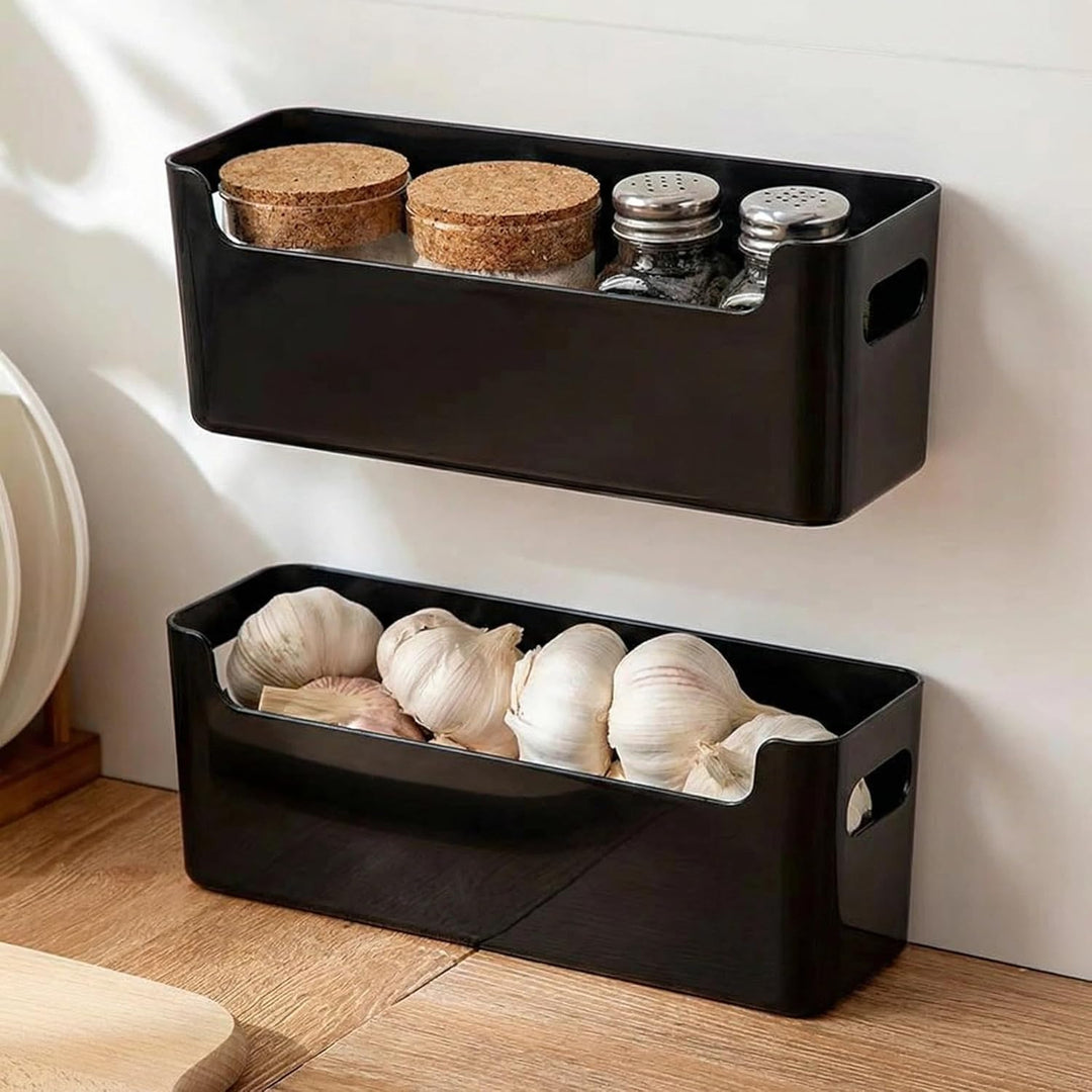 4 Stück Aufbewahrungsboxen mit Griff 25×8×9 cm,Niedrigeren Vorderseite Aufbewahrungskorb,Aufbewahrun