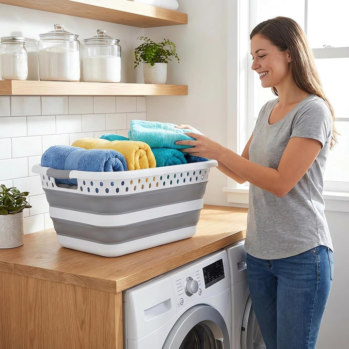 König Design Wäschekorb faltbar - 24 Liter &amp; Universelle Nutzung I Zusammenklappbarer faltbarer Wäsc