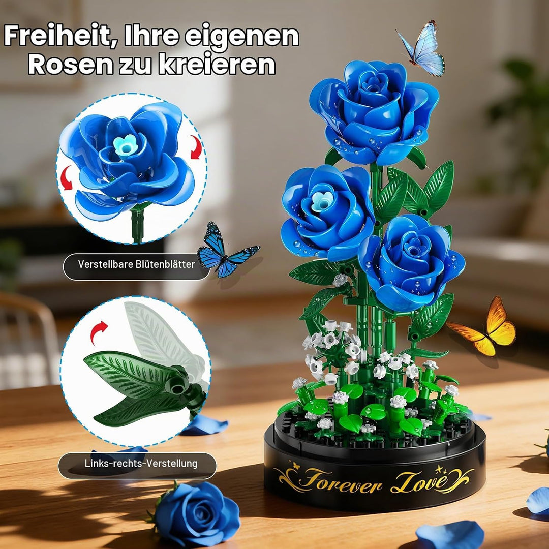 HiWEEGO Blumen Rosen Bauset mit LED Licht &amp; Abdeckung – 219 Teile Rosenstrauss Ostergeschenke, 3,6 M