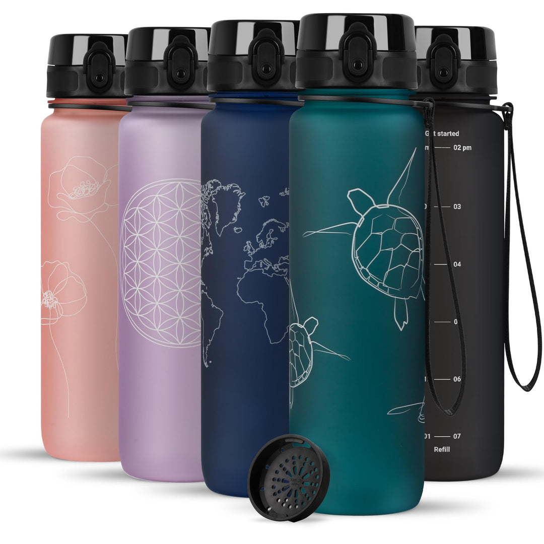 720°DGREE Trinkflasche 1l mit Motiv “uberBottle“ +Sieb - Auslaufsicher, Leicht, BPA-Frei, Bruchsiche