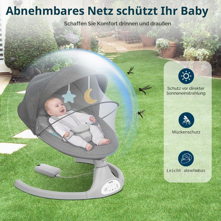 Bioby Elektrische Babywippe | Babyschaukel mit 5-Punkt-Gurt &amp; 5 Schaukelmodi, Leicht &amp; Sicher Wippe