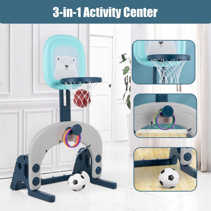 3-in-1-Basketballkorb-Set für Kinder, höhenverstellbares Sportaktivitätscenter mit Basketball, Fussb