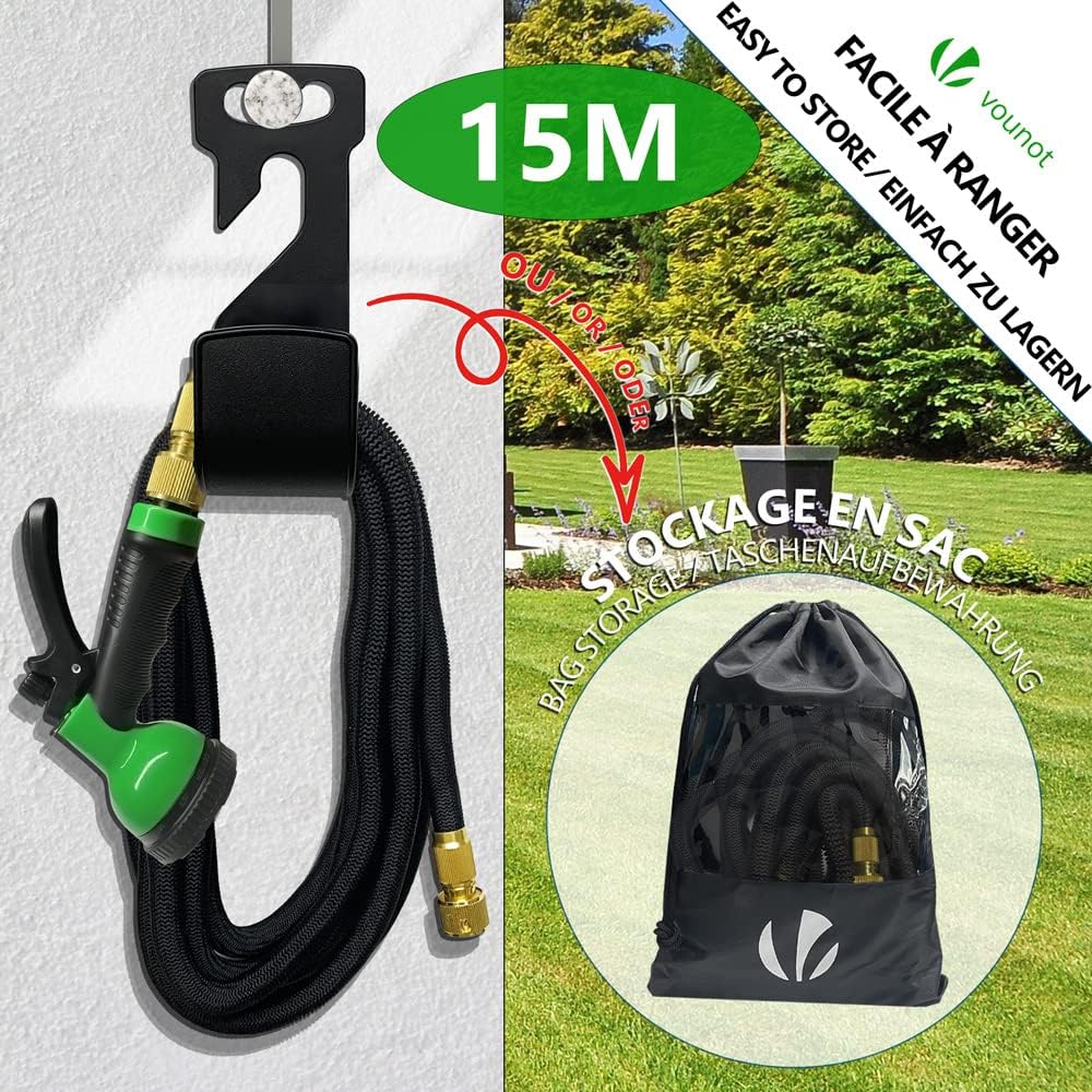 VOUNOT Flexibler Gartenschlauch 15 m, Flexibel Wasserschlauch Dehnbarer mit 10 Sprühfunktionen, 1/2