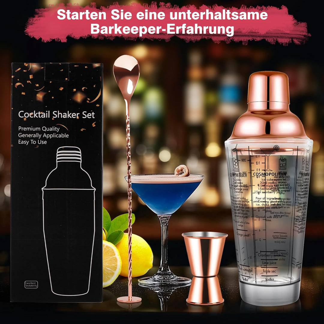 14oz Glas Cocktail Shaker Set, Margarita Mixer Shaker mit eingebautem Sieb und Messbecher & Mischlöf