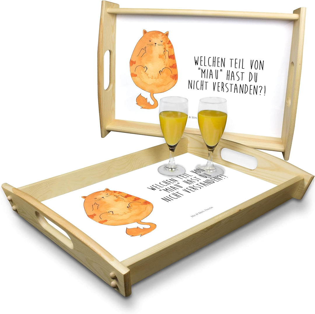 Mr. & Mrs. Panda Tablett Katze Mittelfinger - Geschenk, Cat, Deko, Mietze, Holz, Kater, Cats, zum se
