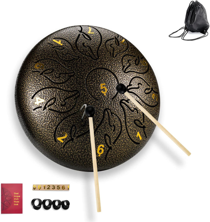 Zungentrommel 11 Noten 6 Zoll, Tongue Drum Kohlenstoffstahl Steel Drum,Tragbare ätherische Trommel m