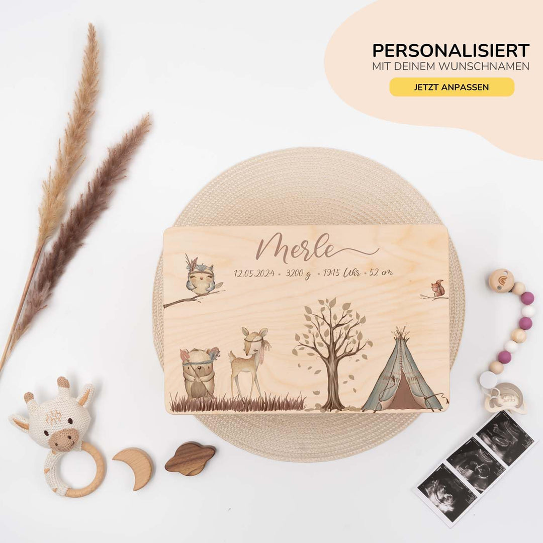 KIDSMOOD - Erinnerungsbox Baby, personalisierte Holzkiste mit Deckel, Ideal zur Aufbewahrung von Eri