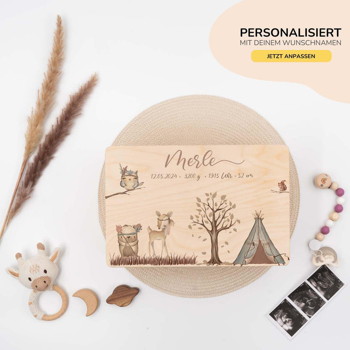 KIDSMOOD - Erinnerungsbox Baby, personalisierte Holzkiste mit Deckel, Ideal zur Aufbewahrung von Eri
