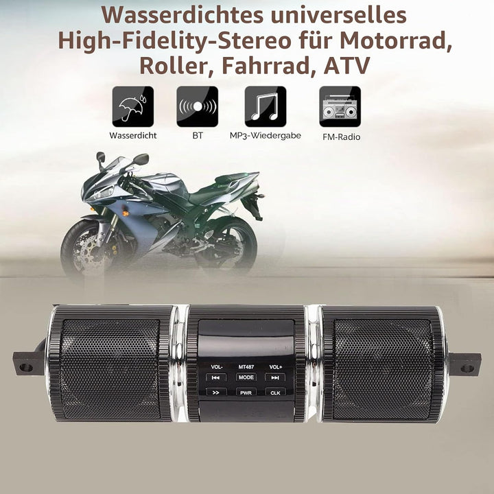Motorrad-Audiosysteme, Motorrad-Bluetooth-Lautsprechersystem, Kabelloses IP54-wasserdichtes DC12V-Au