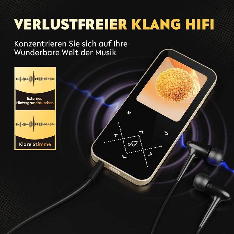 AGPTEK MP3 Player Bluetooth 5.3, 32GB HiFi Sound Musikplayer mit 2,4 Zoll TFT Farbbildschirm, Kopfhö