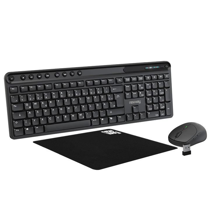 NEWWAY NKMP252 – Kabellose Tastatur Maus Set 2,4 GHz – QWERTZ Deutsch – Leise Tasten, 14 Multimedia-