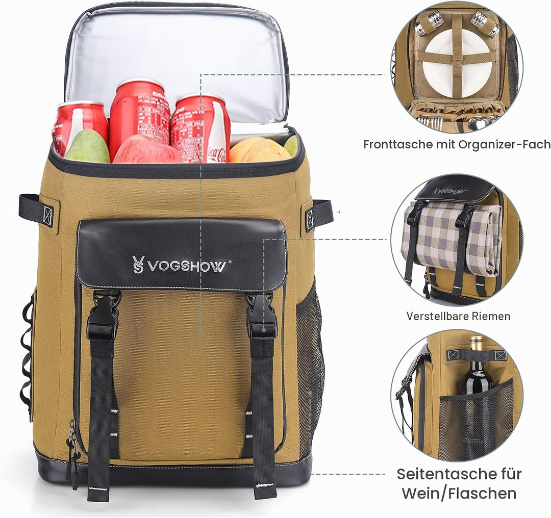 Kühltasche Kühlbox Gross Rucksack Wasserdicht kühlrucksack 30L Picknickrucksack 4 Personen Auslaufsi