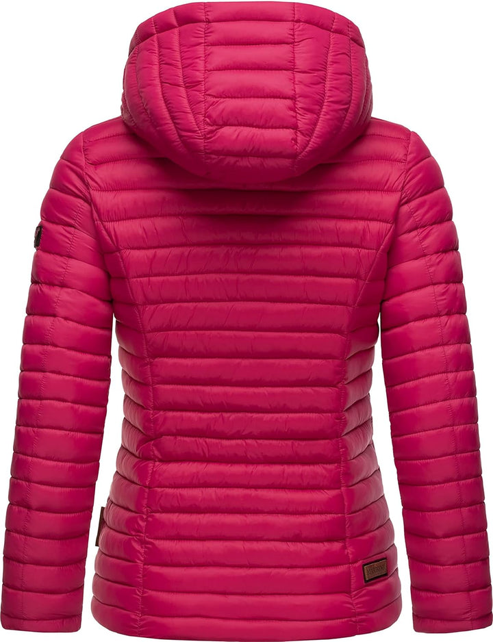 MARIKOO Damen leichte Übergangsjacke Steppjacke mit Kapuze Asraa XS-3XL S Fuchsia, S Fuchsia