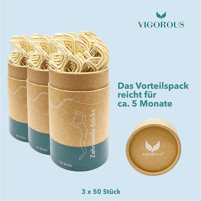 VIGOROUS® 150 Stk. nachhaltige Zahnseide Sticks - Zahnsticks für Zahnreinigung - vegane Zahnseidenha