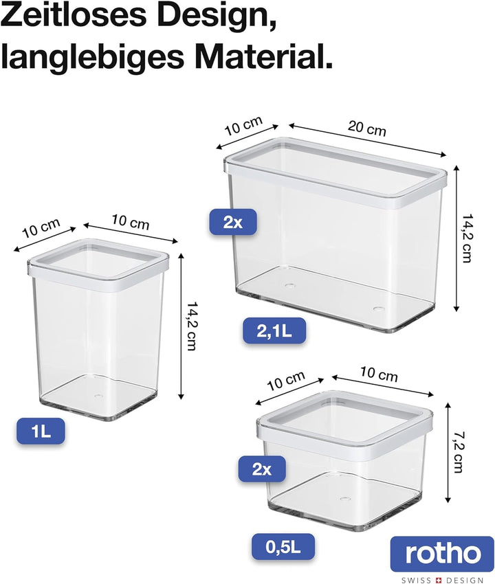 Rotho Loft 5er-Set Vorratsdosen mit Deckel verschiedene Grössen, Kunststoff (SAN) BPA-frei, Transpar