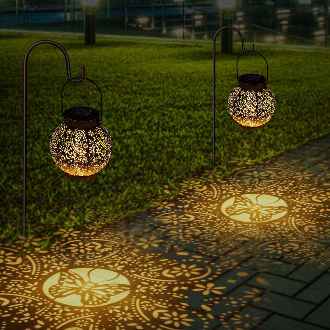 OUILA Solarlaterne für Aussen, IP65 Wasserdicht Hängende LED Gartenlaterne, Vintage Outdoor Solarlam