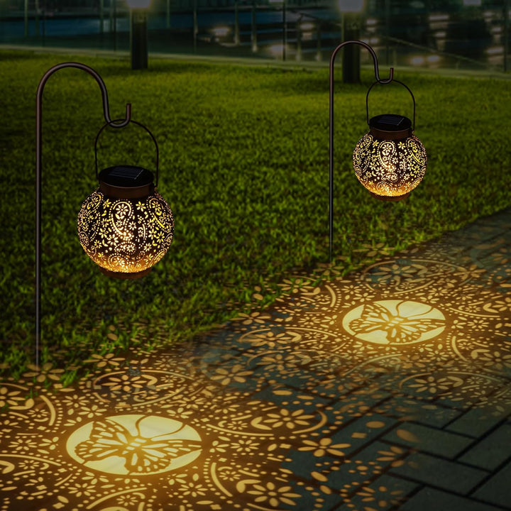 OUILA Solarlaterne für Aussen, IP65 Wasserdicht Hängende LED Gartenlaterne, Vintage Outdoor Solarlam