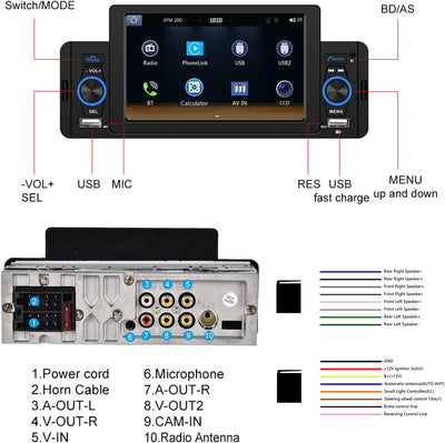 1 Din Bluetooth Android Auto Carplay Autoradio 5 Zoll Touchscreen Radio Freisprecheinrichtung FM-Rad