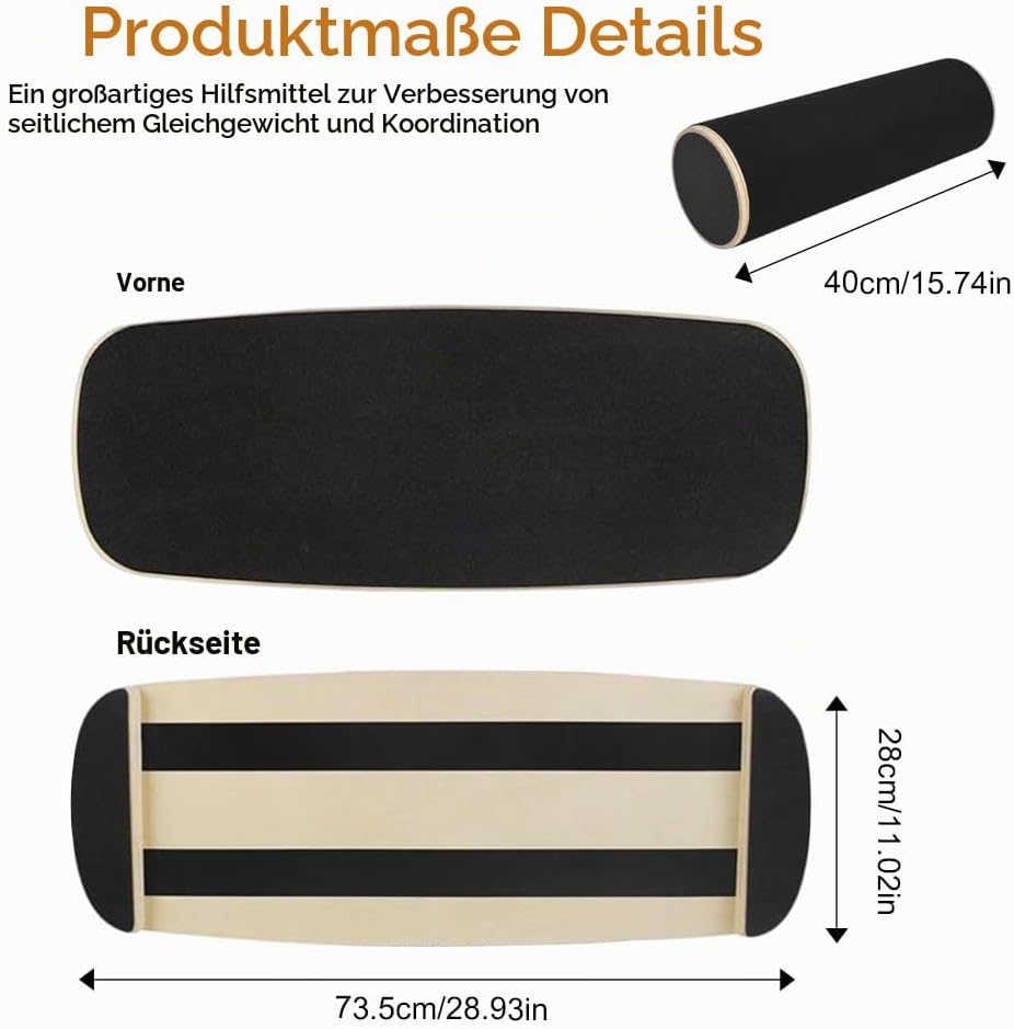 Balance Board, Holz-Gleichgewichtsboard mit verstellbaren Stoppern und Korkrolle – Ideal für Hockey,