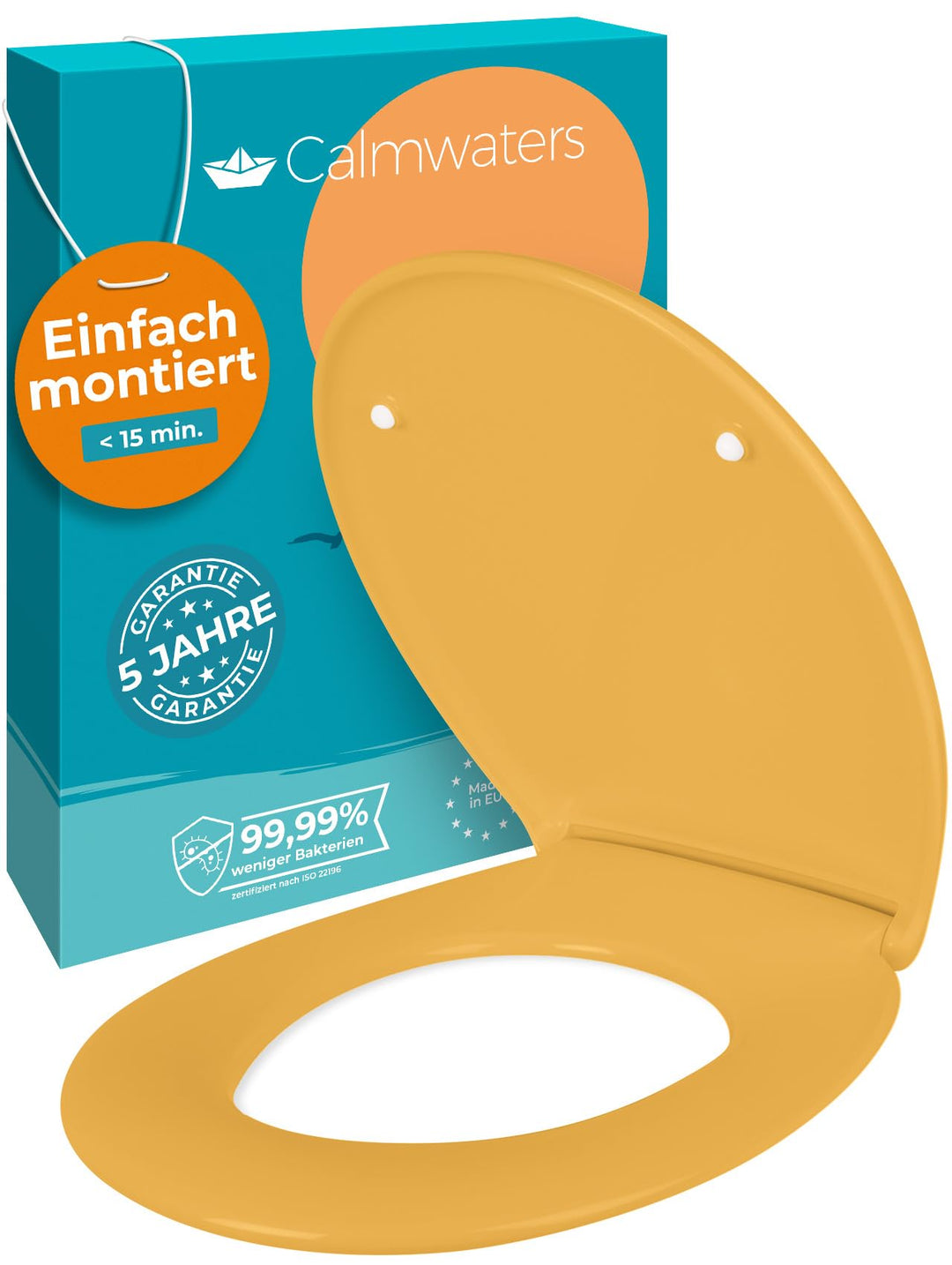 Calmwaters® Premium WC Sitz einfache Montage, Toilettendeckel bis 250 kg, Made in EU, antibakteriell