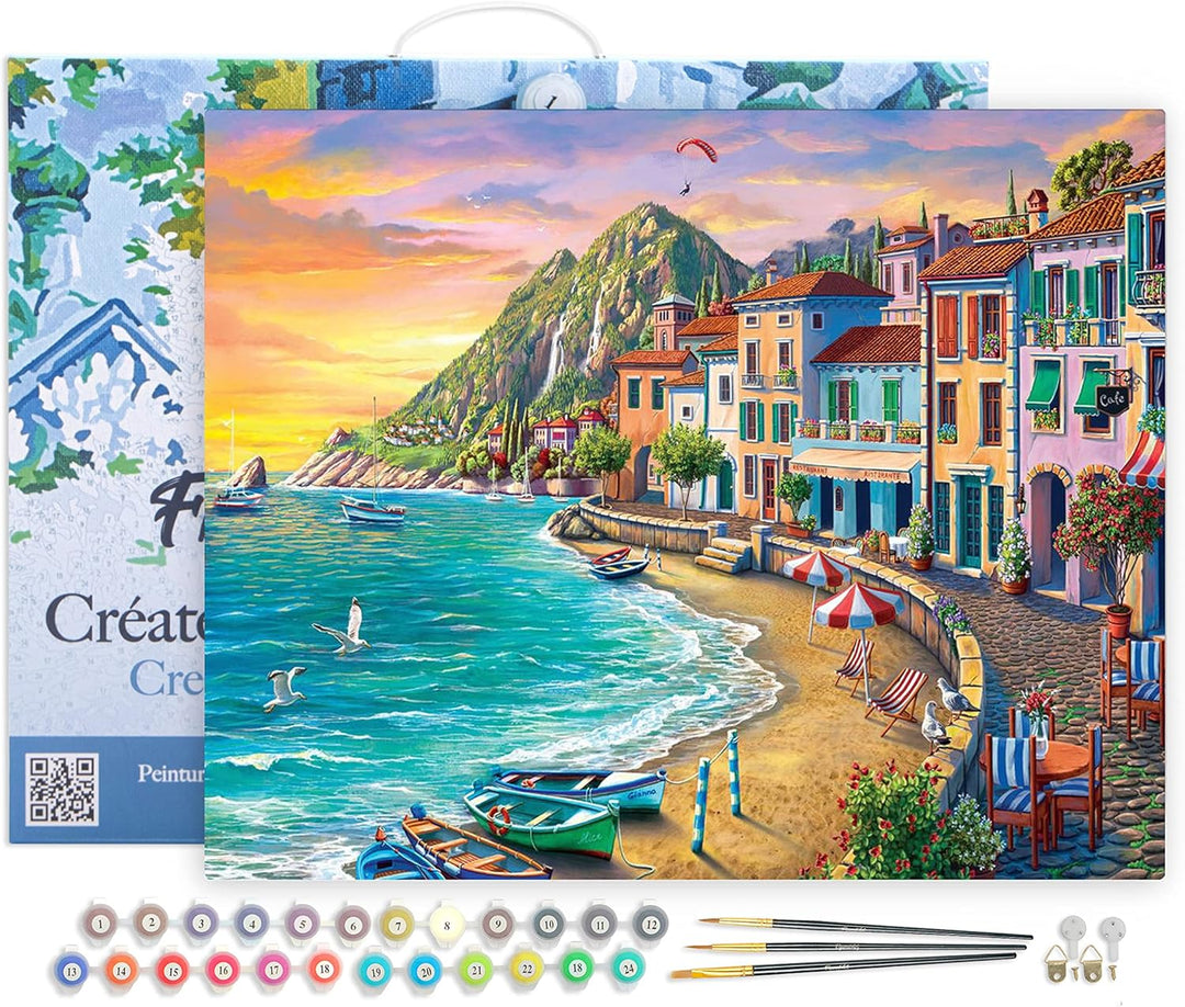 Figured'Art Malen Nach Zahlen Erwachsene Mit Rahmen Strandurlaub - Paint by Numbers Basteln DIY Bast