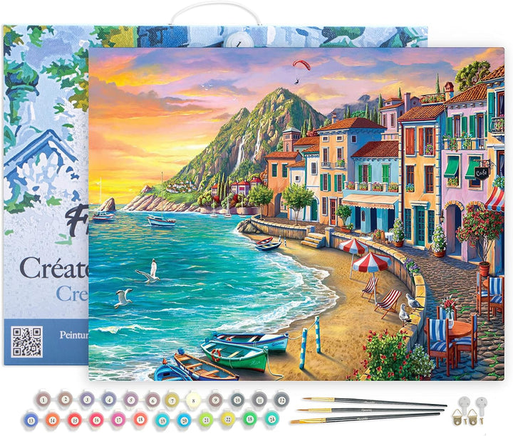 Figured'Art Malen Nach Zahlen Erwachsene Mit Rahmen Strandurlaub - Paint by Numbers Basteln DIY Bast