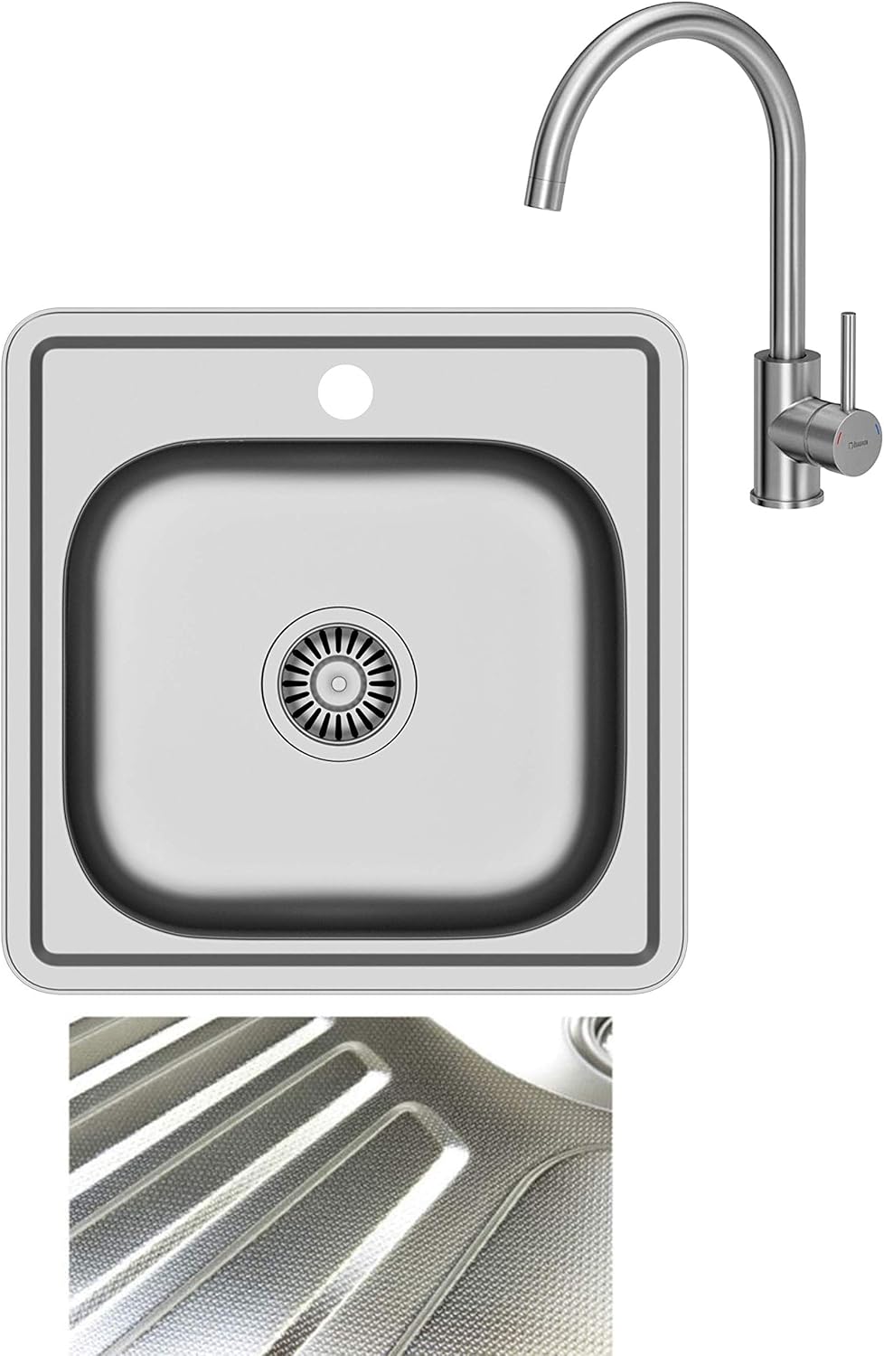VBChome Einbauspüle mit Armatur 48x48 Leinenstruktur ab 45er Unterschrank Edelstahl Küchenspüle Spül