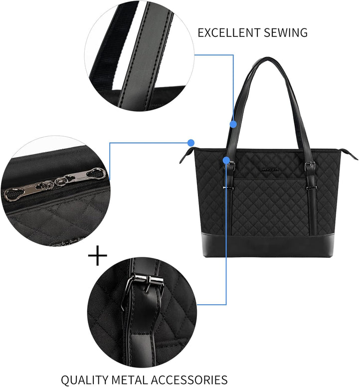 KROSER Laptop Damen Handtasche Schwarz Elegant Laptop Tasche 15,6 Zoll Grosse Leichte Tote Bag mit U